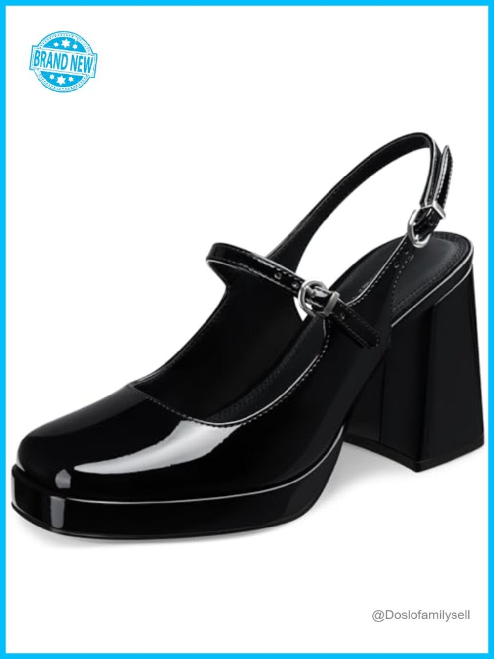 Women's Platform Mary Jane Heels Faux Leather Slingback Pumps